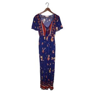 Band Of Gypsies Floral Jumpsuit Pantsuit Boho Hippie Resort Blue Brown
